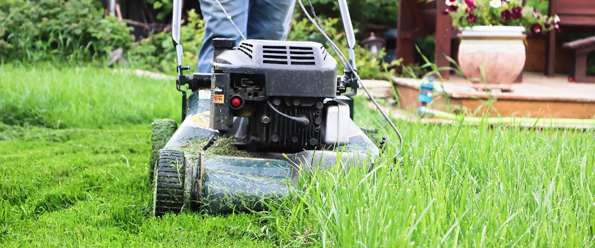 A lawn mower cutting grass.