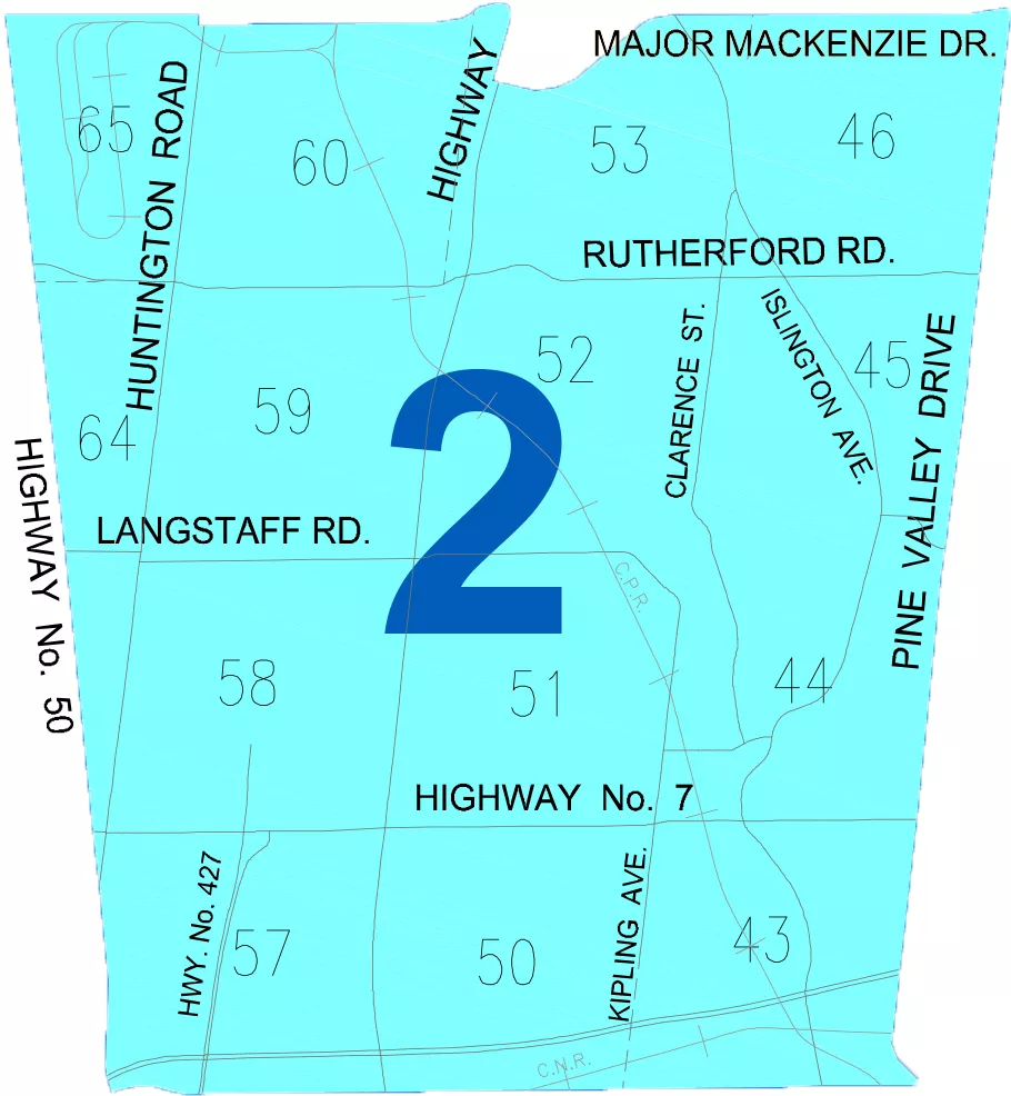 A map of Vaughan's Ward 2 area.