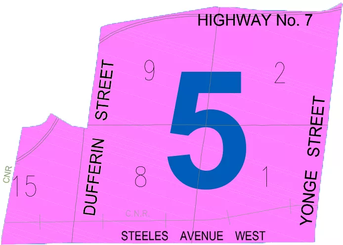 A map of Vaughan's Ward 5 area.