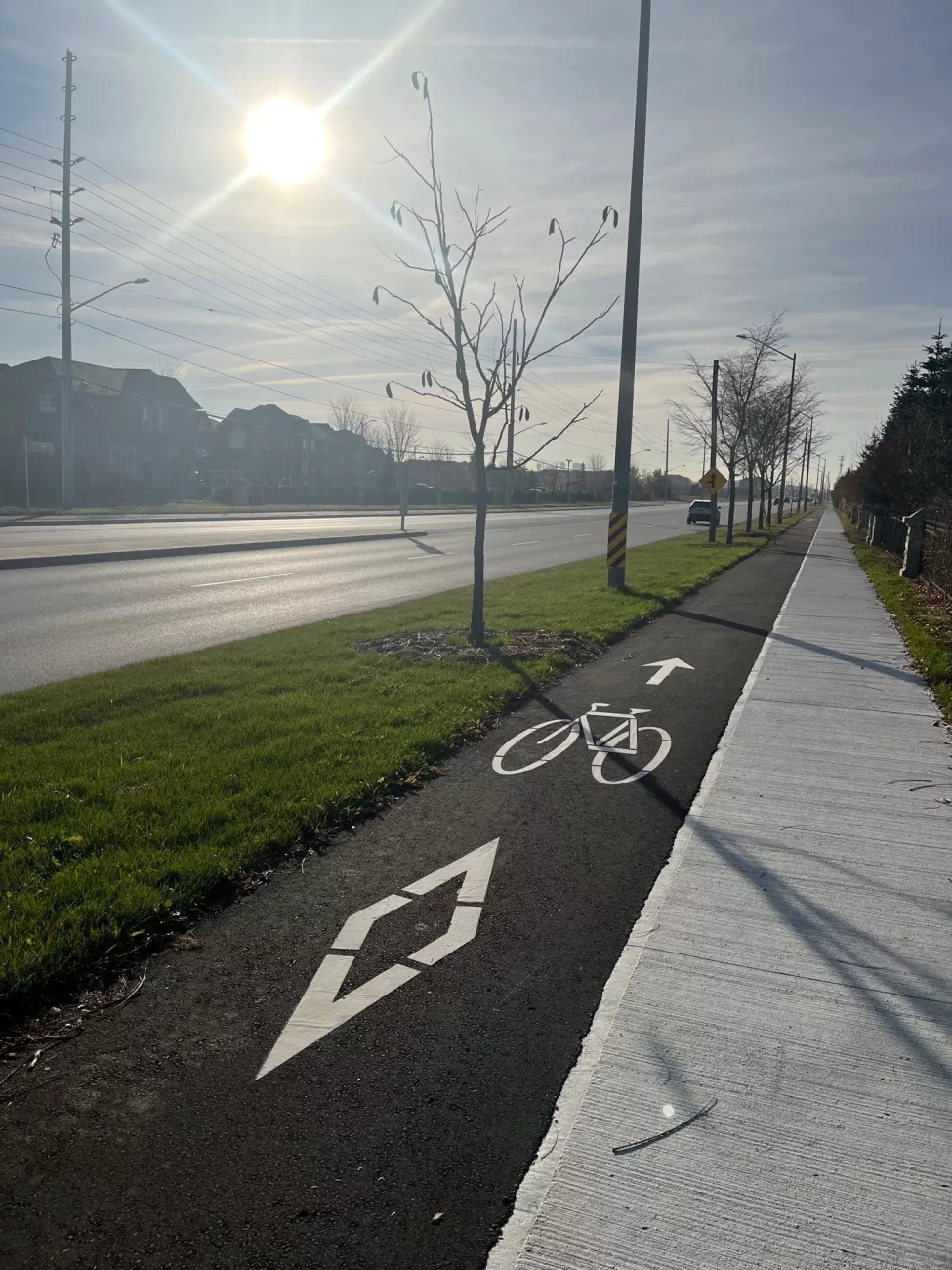 Bike path abutting a sidewalk