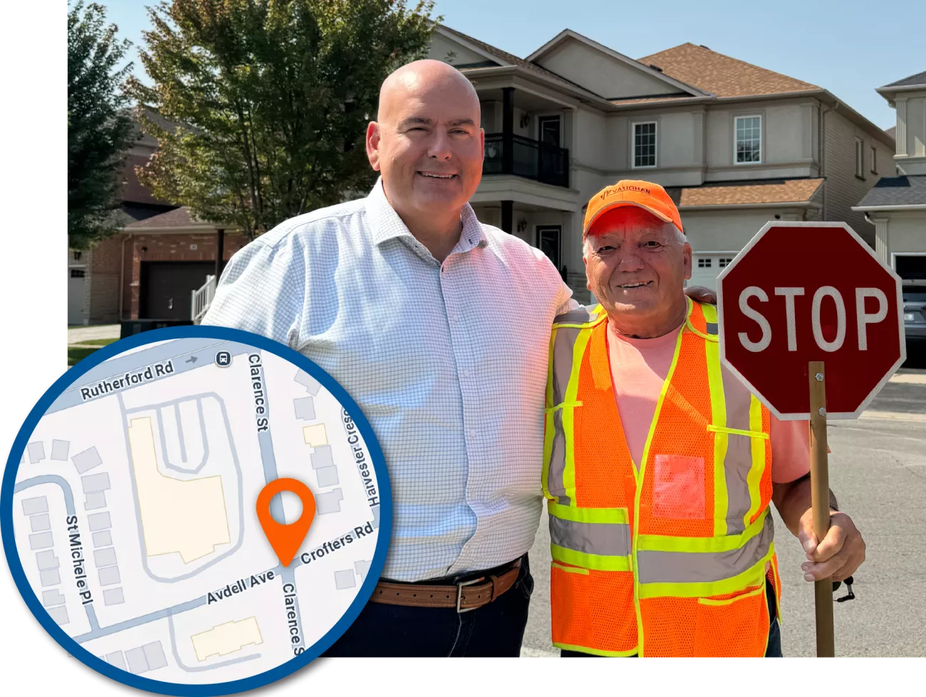 Mayor with Crossing Guard and overlay map