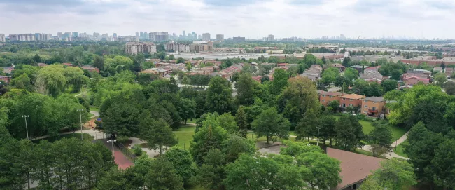 An aerial view of a residential subdivision.