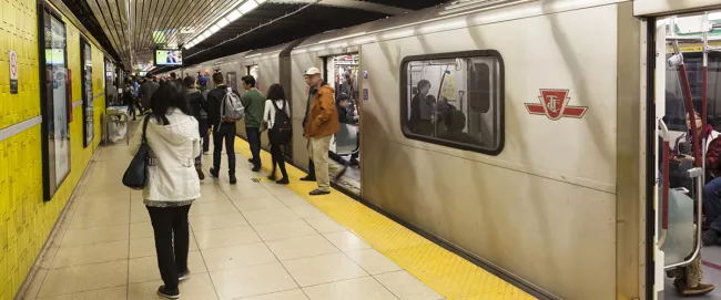 A view of the TTC subway from inside a subway station.