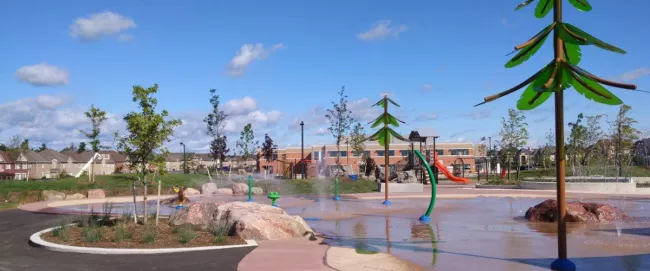 A view of a park splashpad.