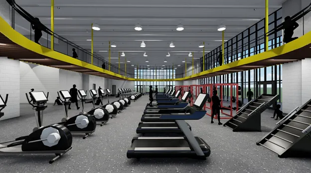 Conceptual rendering of an elevated running track.