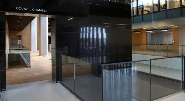 Photo of the entrance to Council Chamber at City Hall