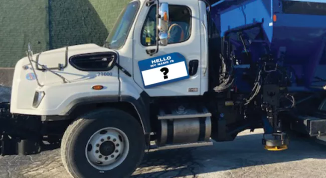 a Vaughan snowplow with a nametag