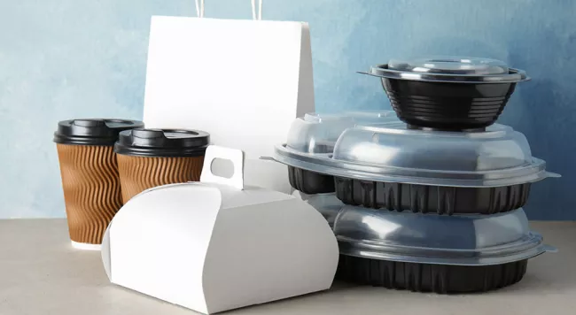 black plastic containers, coffee cups and more