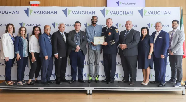 Mayor and Members of Council, Fire Chief and staff member with award