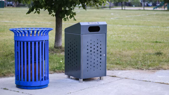 Garbage bins in a park