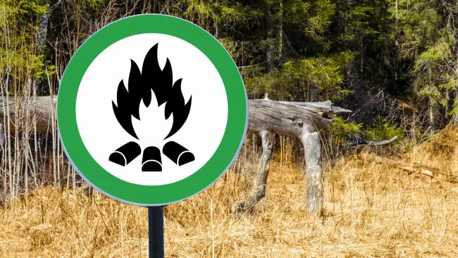 Sign outside showing fire is permitted