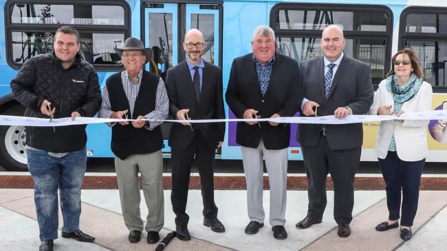 Mayor, Members of Council and York Region leadership at a bus opening