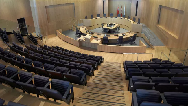 Empty Council chamber at Vaughan City Hall