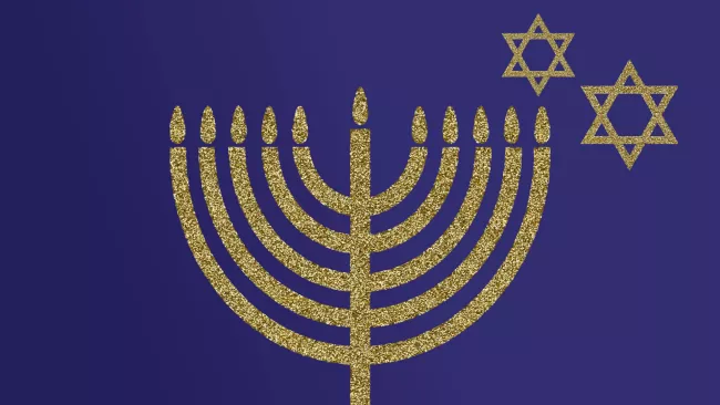 Gold Menorah and two Star of David's