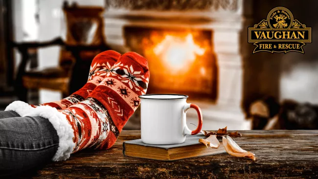 Person sitting by the fire enjoying a coffee