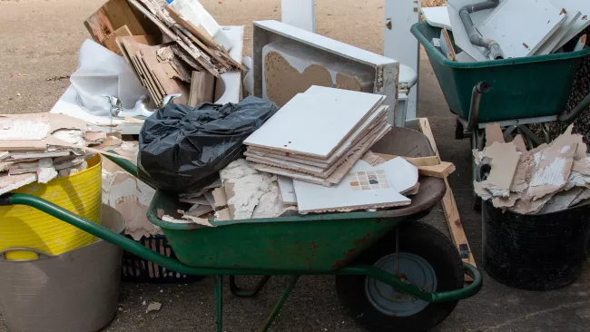 construction materials in wheelbarrels