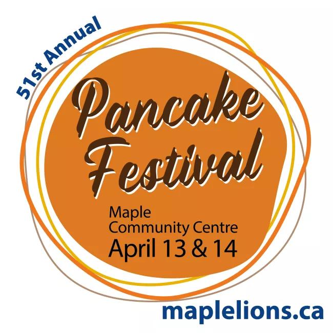 Orange circle with "Pancake Festival" written in it.