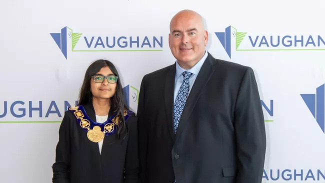 Mayor Del Duca with the winner of Mayor for a Day, Anna G. 