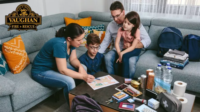 A family sitting around the table making a home escape plan