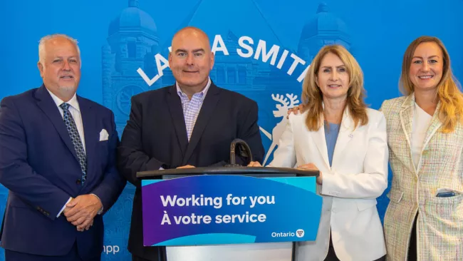 Mayor Del Duca, Member of Council and dignitaries at a funding announcement from the Province of Ontario