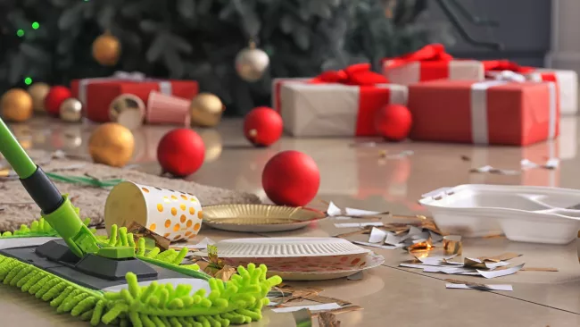 plates and ornaments on the floor