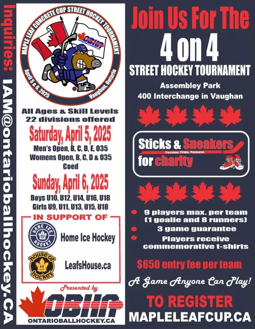 Poster that says "Join us for the 4 on 4 street hockey tournament"