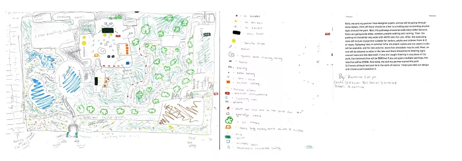 Concept drawings of block 18 park by St.Cecilia Student.