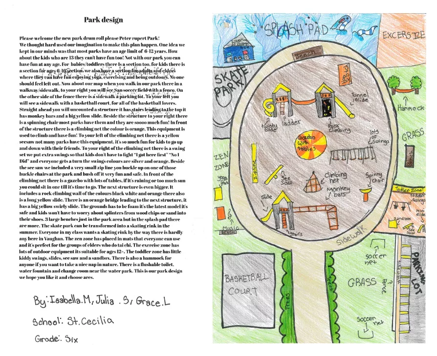 Concept drawings of block 18 park by St.Cecilia Student.