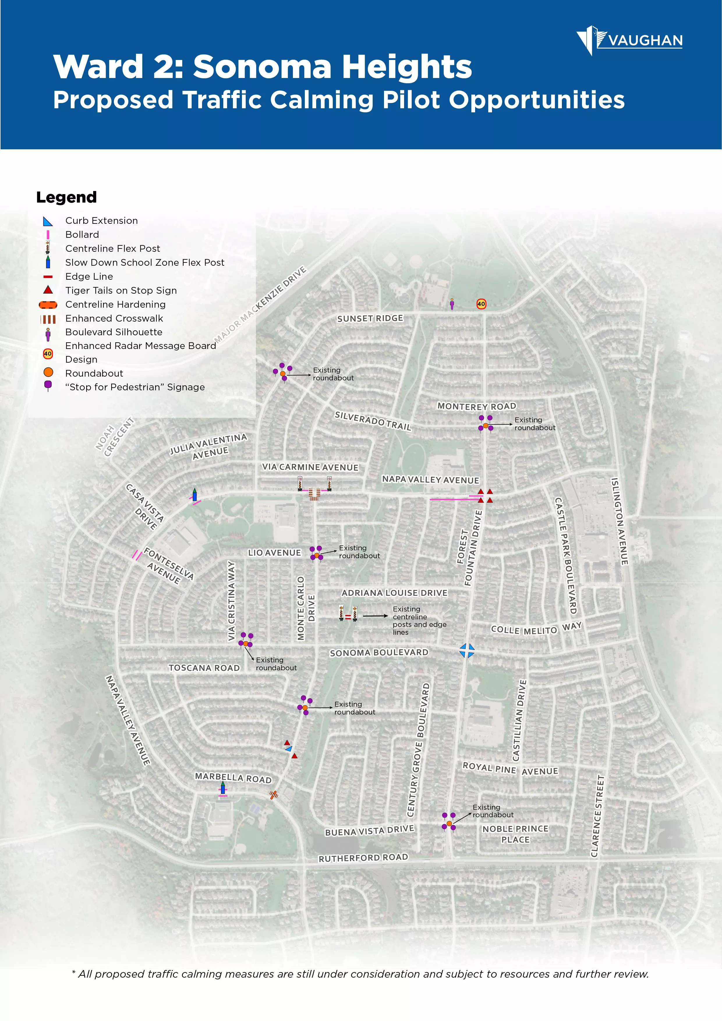 Map of Sonoma Heights with traffic calming measures