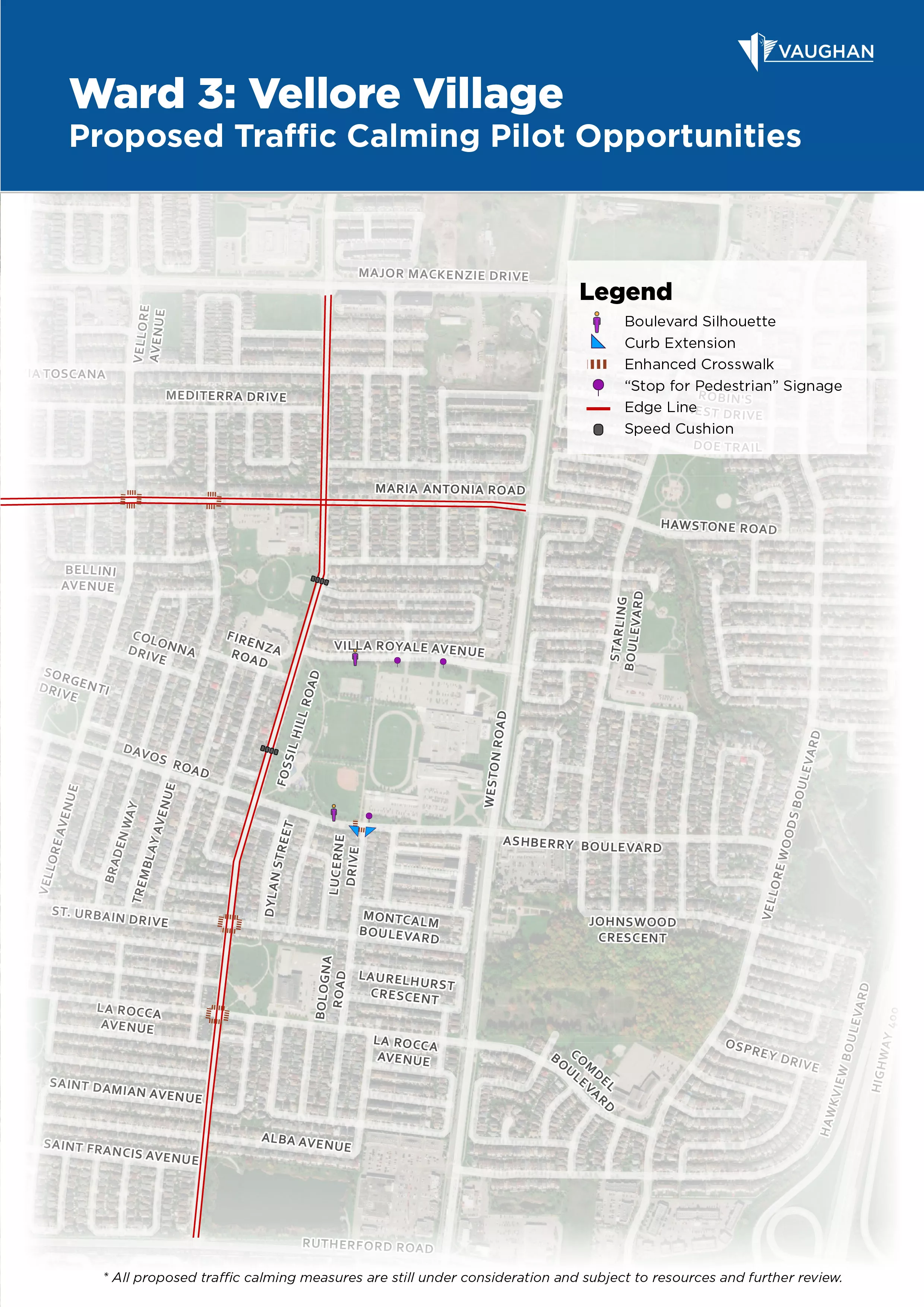 Map of Vellore Village with traffic calming measures