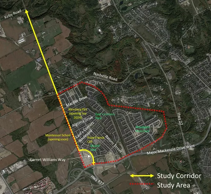 Aerial map of the Huntington Road study area