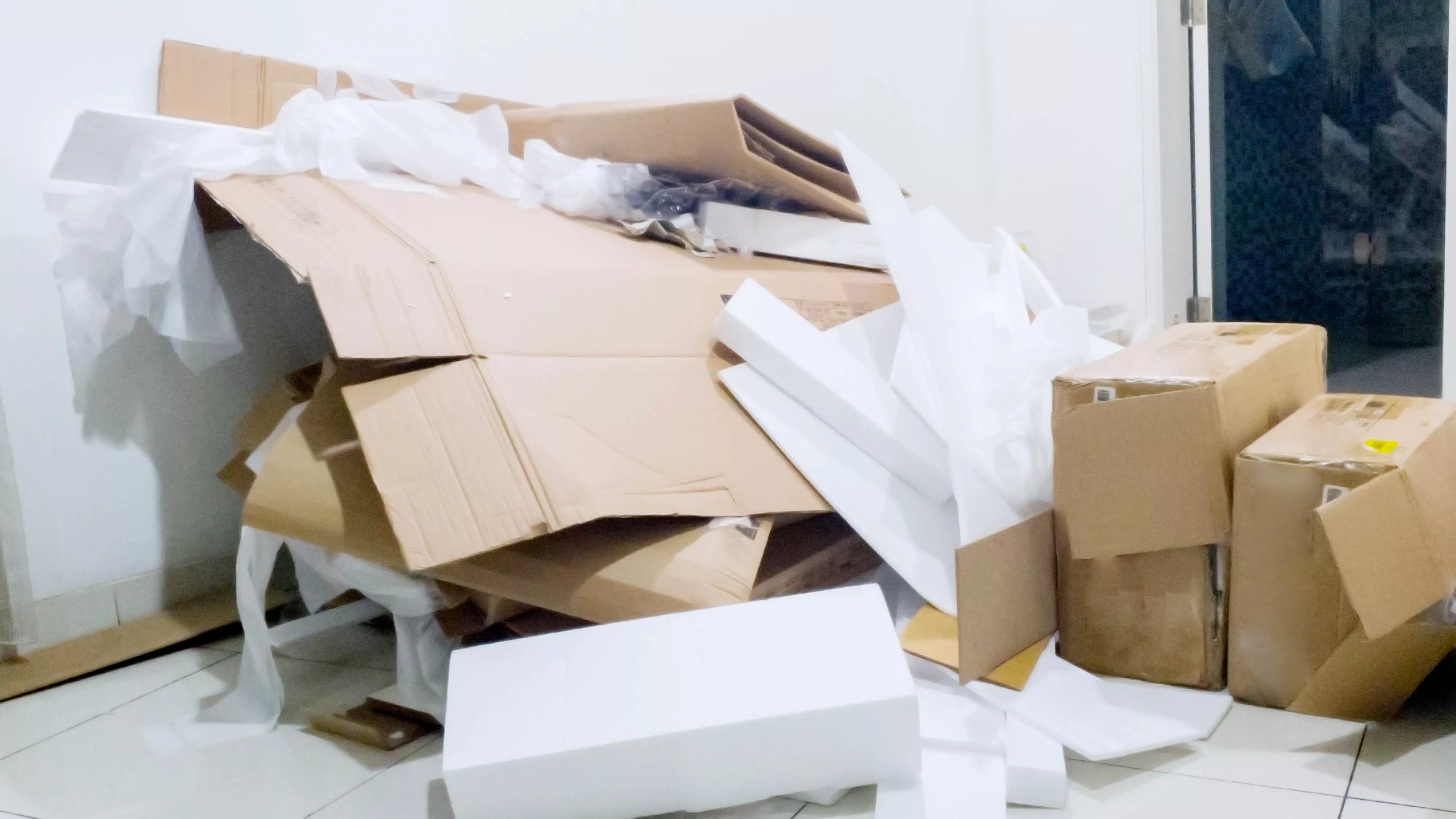 cardboard and styrofoam in a pile