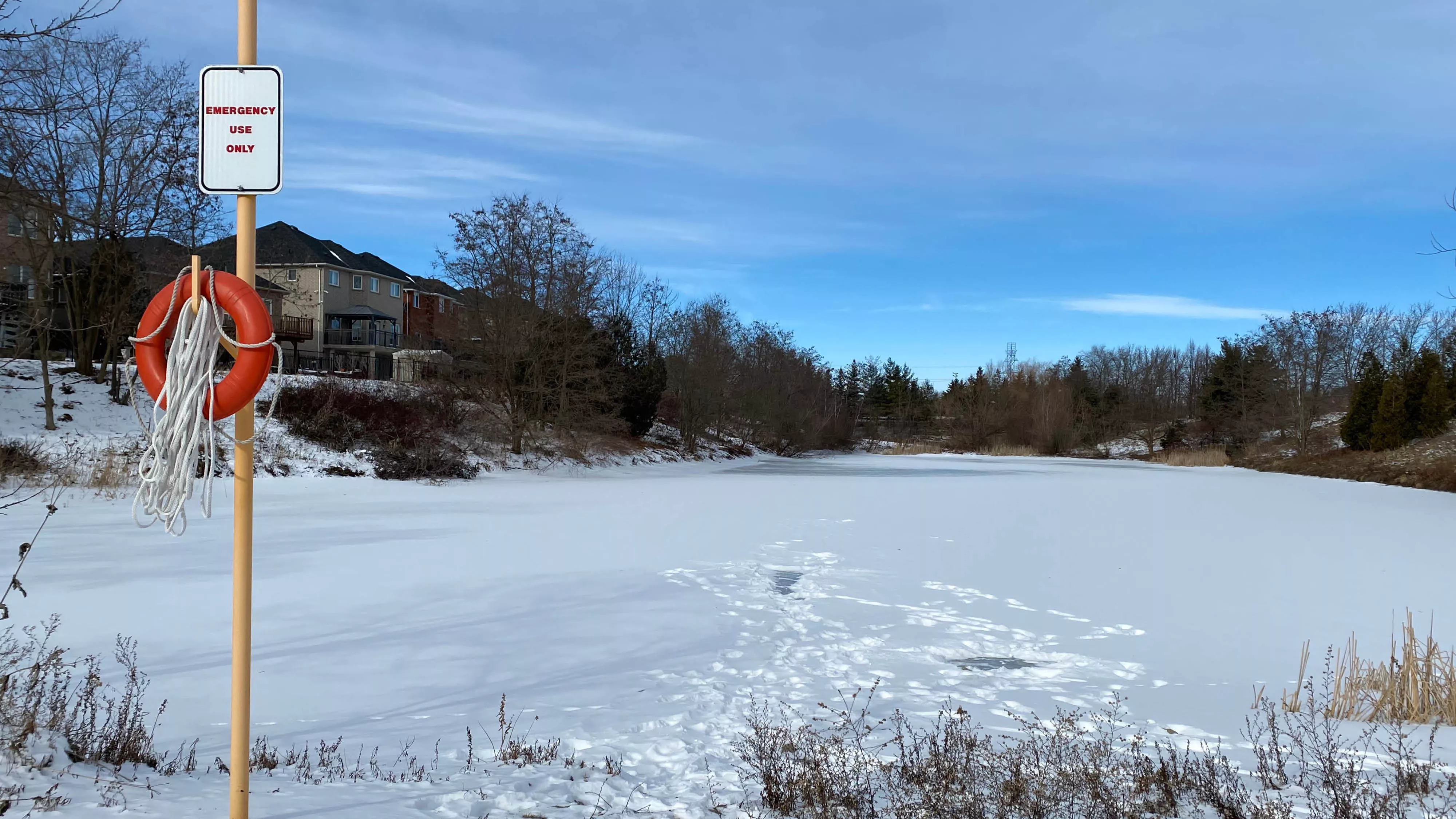 a stormwater pond in winter in vaughan