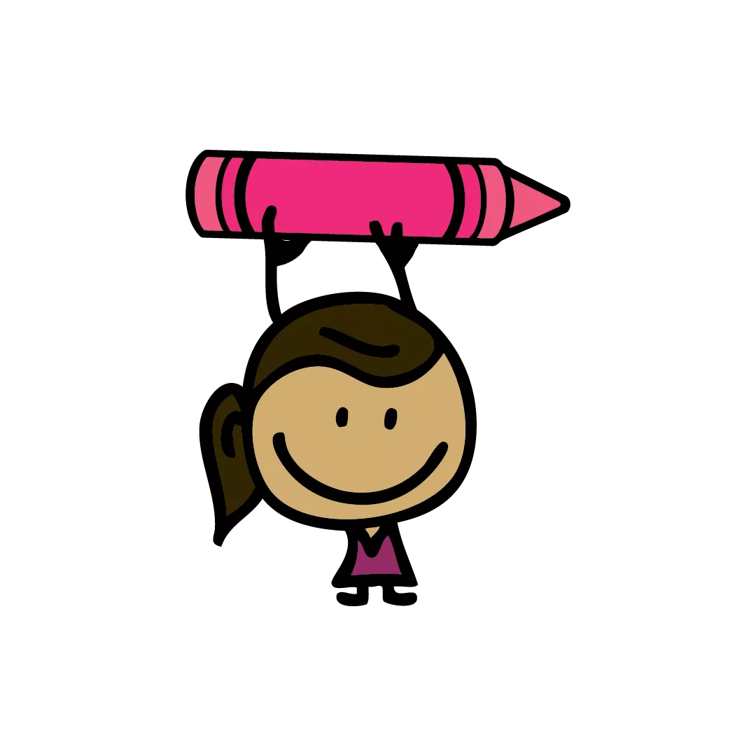 Girl illustration holding a pink crayon