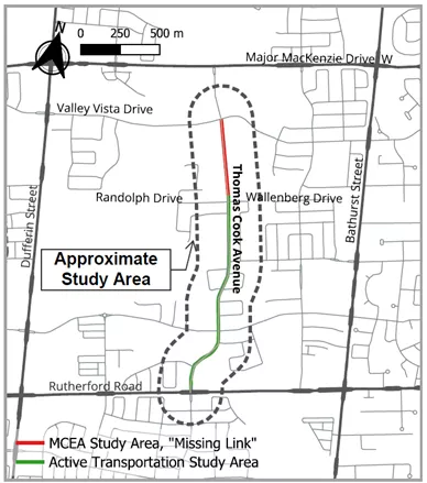 Image shows map of study area along Thomas Cook Avenue