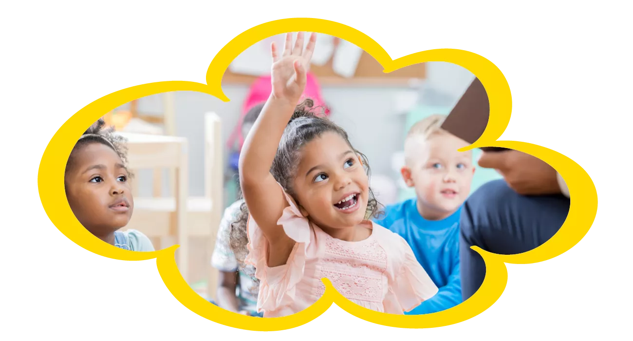 Yellow cloud with little girl raising her hand