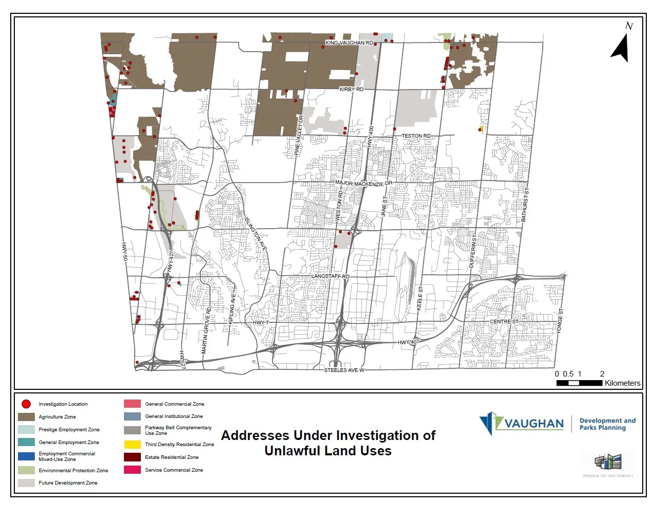 Figure showing a map of investigations of unlawful activities
